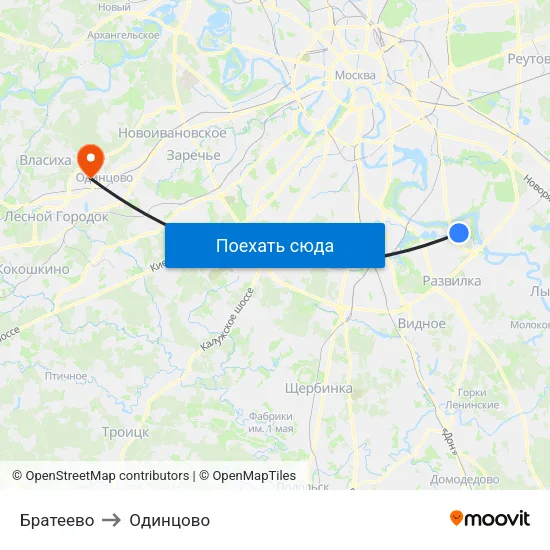 Братеево to Одинцово map