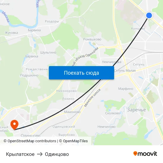 Крылатское to Одинцово map