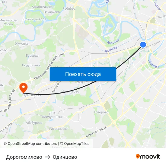 Дорогомилово to Одинцово map
