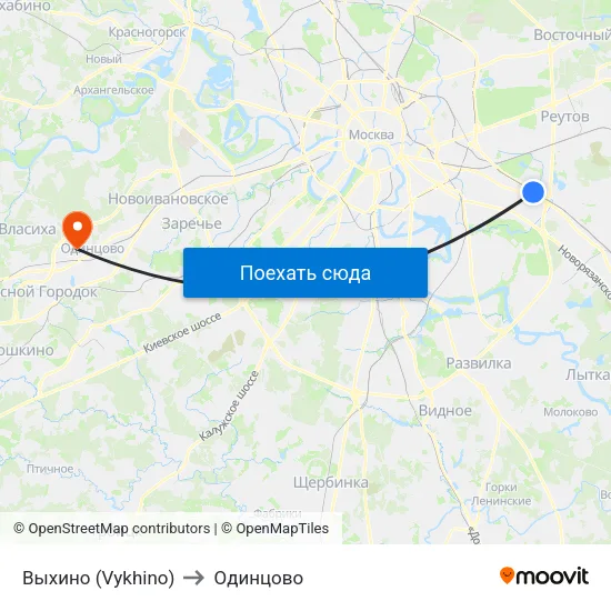 Выхино (Vykhino) to Одинцово map