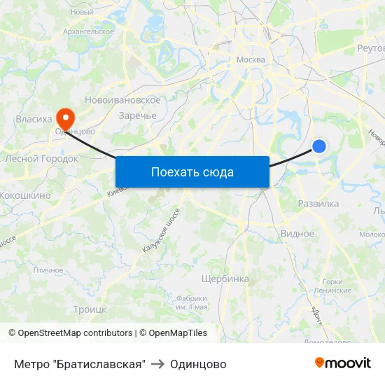 Метро "Братиславская" to Одинцово map