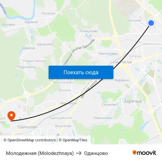 Молодежная (Molodezhnaya) to Одинцово map