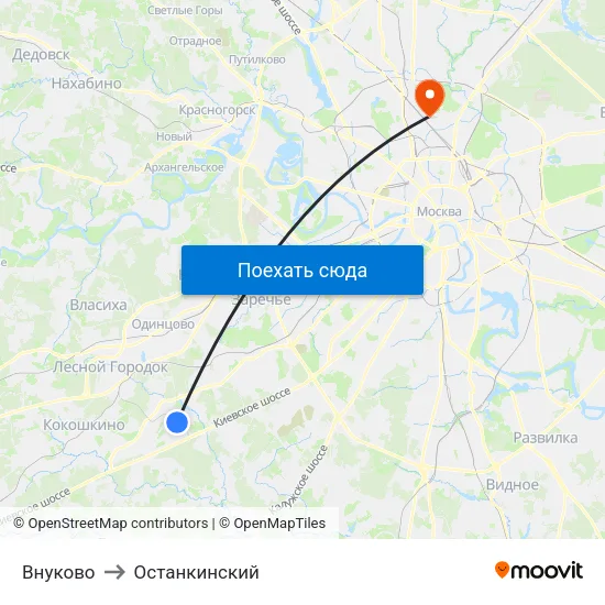 Внуково to Останкинский map