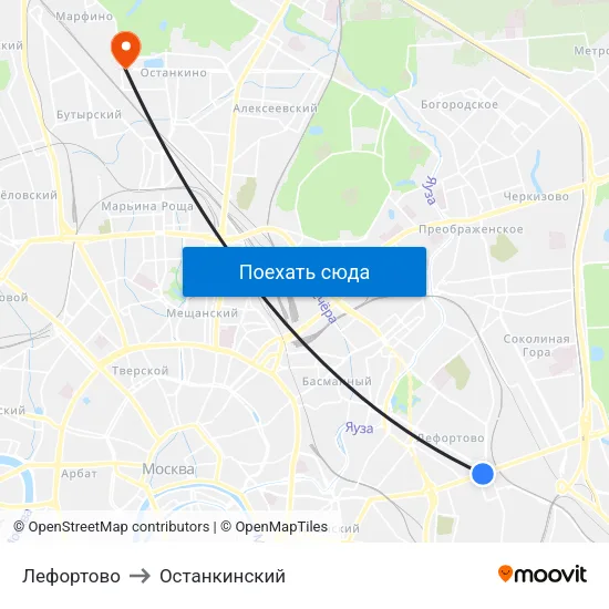 Лефортово to Останкинский map