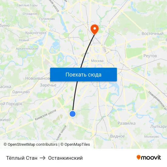 Тёплый Стан to Останкинский map