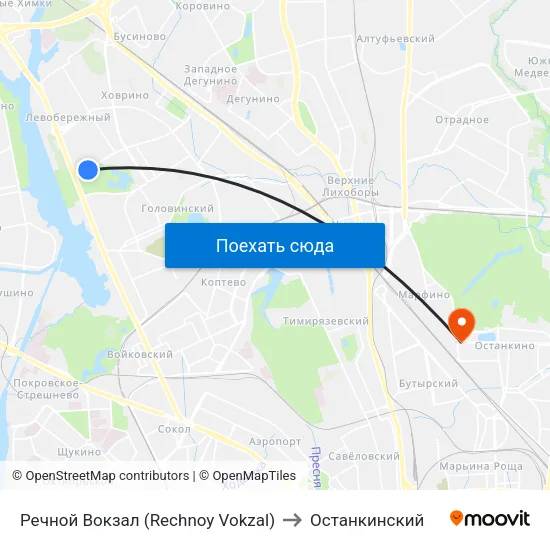 Речной Вокзал (Rechnoy Vokzal) to Останкинский map