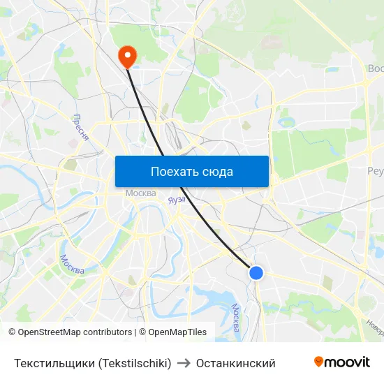 Текстильщики (Tekstilschiki) to Останкинский map