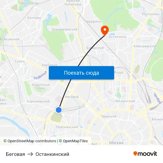 Беговая to Останкинский map
