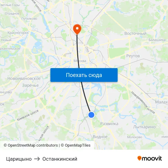 Царицыно to Останкинский map