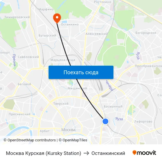 Москва Курская (Kursky Station) to Останкинский map