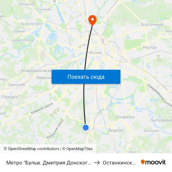 Метро "Бульв. Дмитрия Донского" to Останкинский map