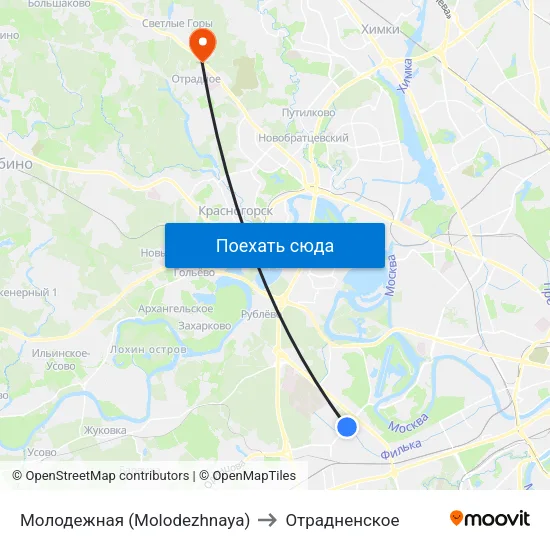 Молодежная (Molodezhnaya) to Отрадненское map