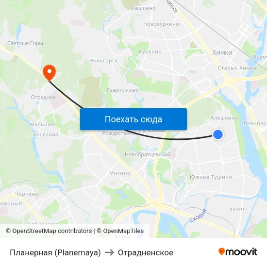 Планерная (Planernaya) to Отрадненское map