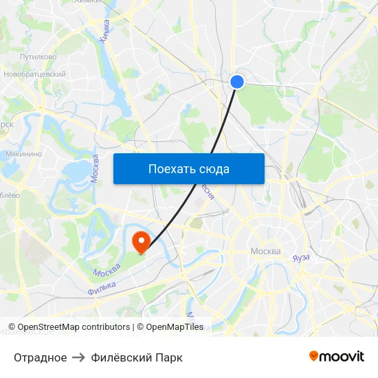 Отрадное to Филёвский Парк map