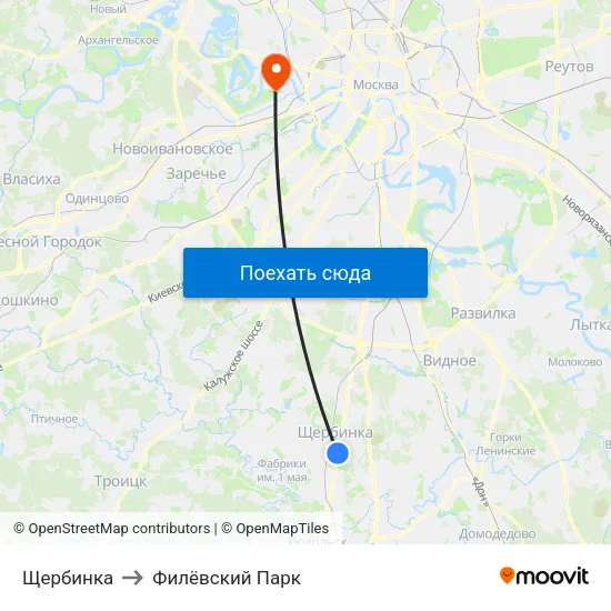 Щербинка to Филёвский Парк map