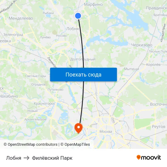 Лобня to Филёвский Парк map