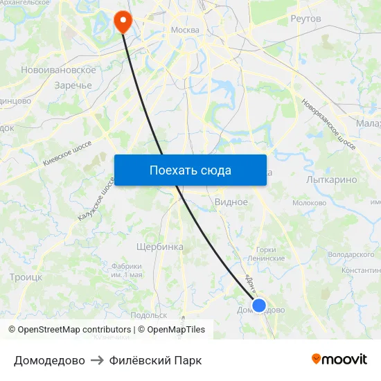 Домодедово to Филёвский Парк map
