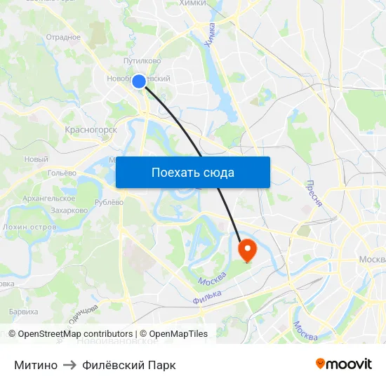 Митино to Филёвский Парк map