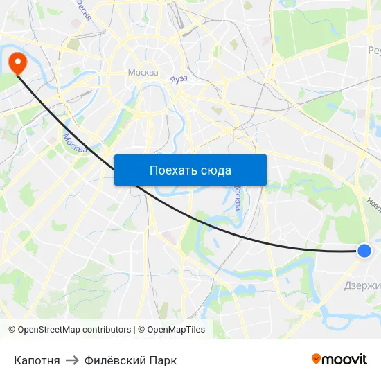 Капотня to Филёвский Парк map