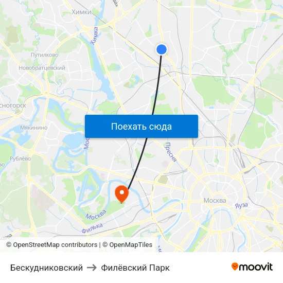 Бескудниковский to Филёвский Парк map