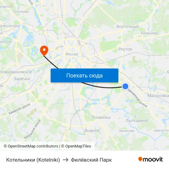 Котельники (Kotelniki) to Филёвский Парк map