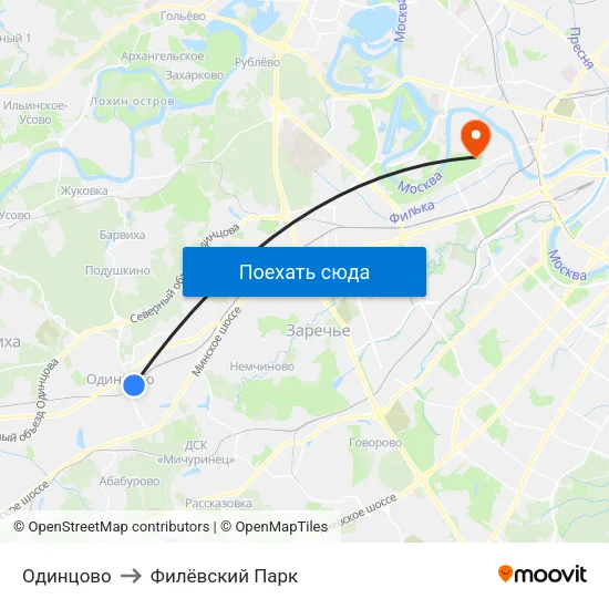 Одинцово to Филёвский Парк map