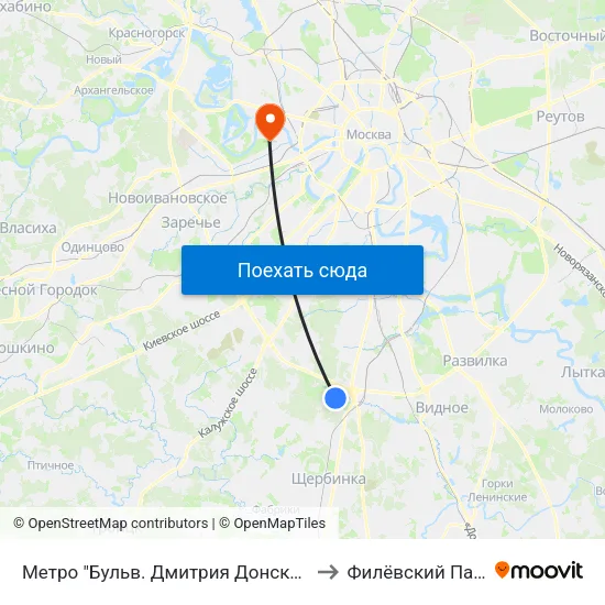 Метро "Бульв. Дмитрия Донского" to Филёвский Парк map