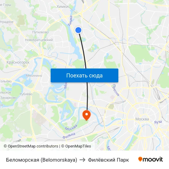 Беломорская (Belomorskaya) to Филёвский Парк map