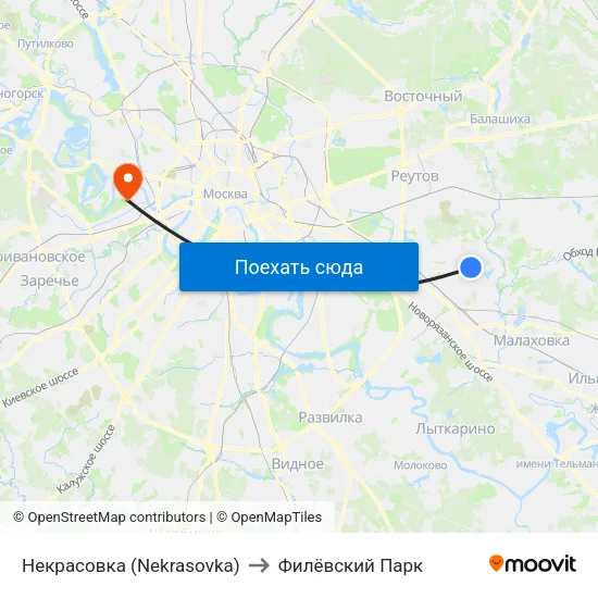 Некрасовка (Nekrasovka) to Филёвский Парк map