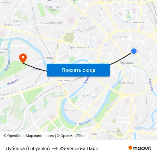 Лубянка (Lubyanka) to Филёвский Парк map