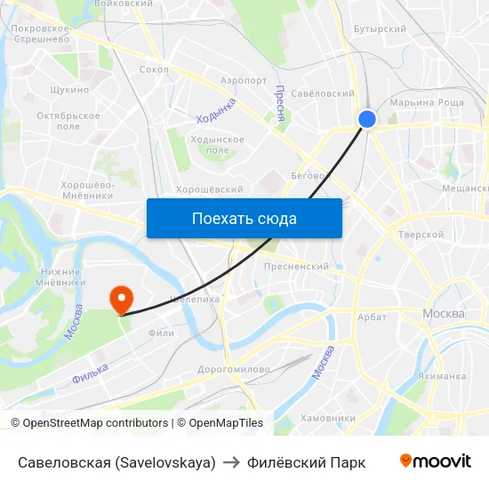 Савеловская (Savelovskaya) to Филёвский Парк map