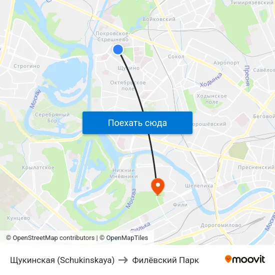 Щукинская (Schukinskaya) to Филёвский Парк map
