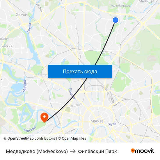 Медведково (Medvedkovo) to Филёвский Парк map