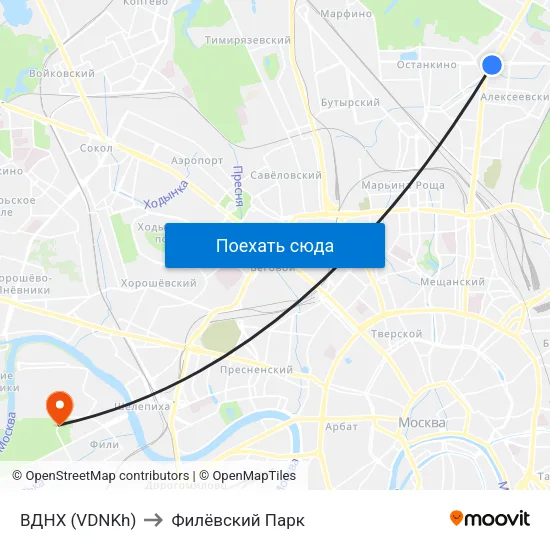 ВДНХ (VDNKh) to Филёвский Парк map