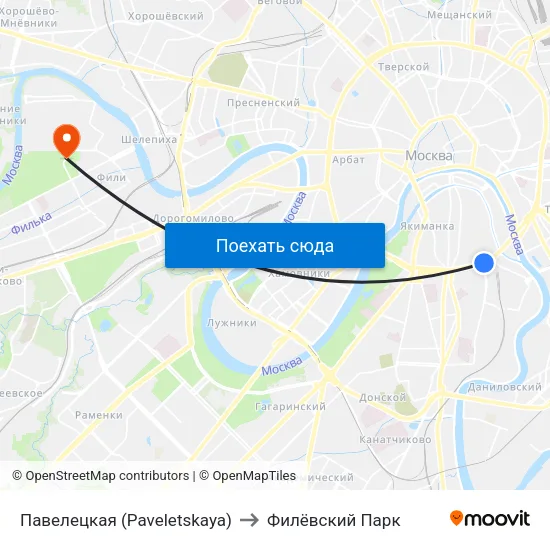 Павелецкая (Paveletskaya) to Филёвский Парк map