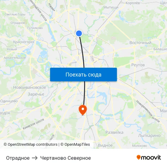 Отрадное to Чертаново Северное map
