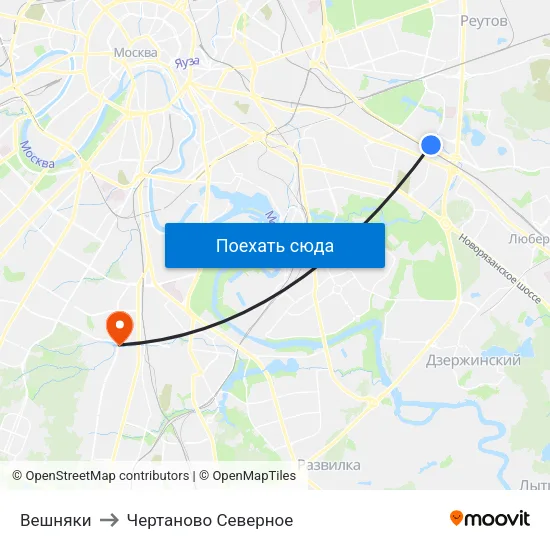 Вешняки to Чертаново Северное map