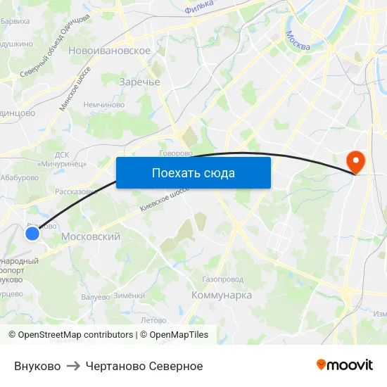 Внуково to Чертаново Северное map