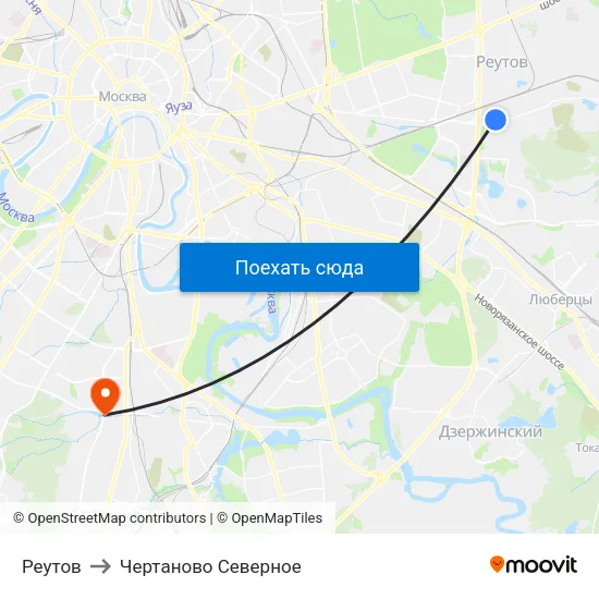 Реутов to Чертаново Северное map
