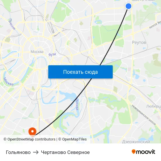 Гольяново to Чертаново Северное map