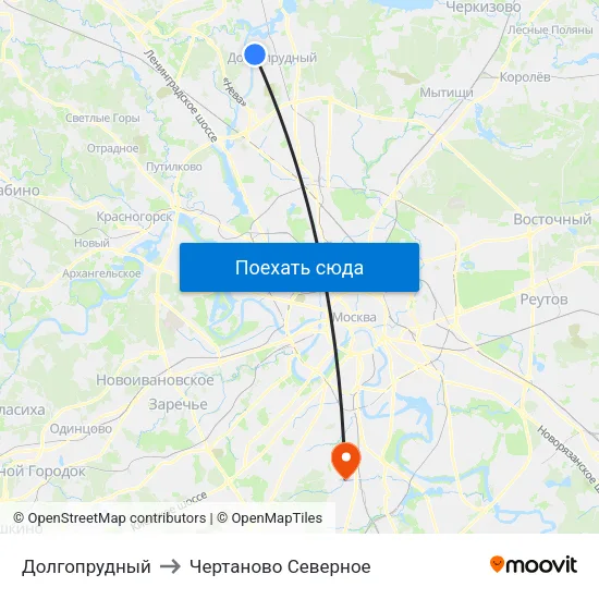 Долгопрудный to Чертаново Северное map