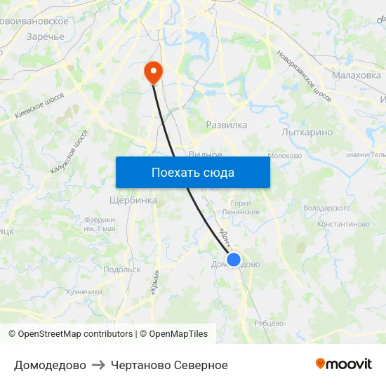 Домодедово to Чертаново Северное map