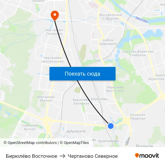 Бирюлёво Восточное to Чертаново Северное map