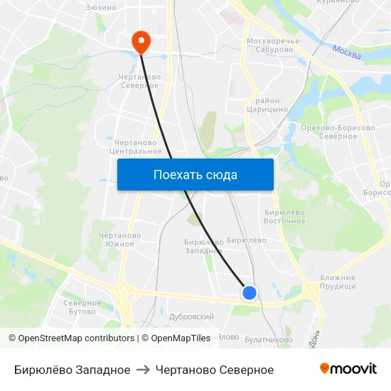 Бирюлёво Западное to Чертаново Северное map