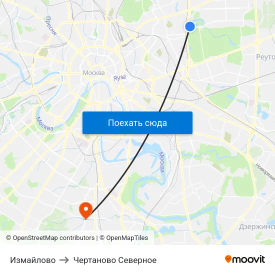 Измайлово to Чертаново Северное map