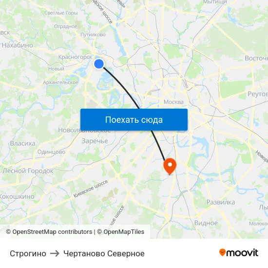 Строгино to Чертаново Северное map