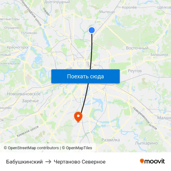 Бабушкинский to Чертаново Северное map