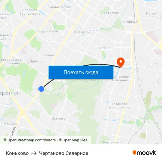 Коньково to Чертаново Северное map