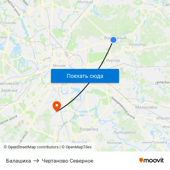 Балашиха to Чертаново Северное map