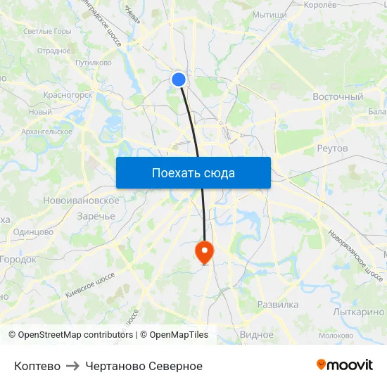 Коптево to Чертаново Северное map